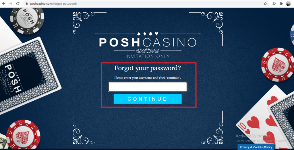 Posh Casino Forgot Password Page